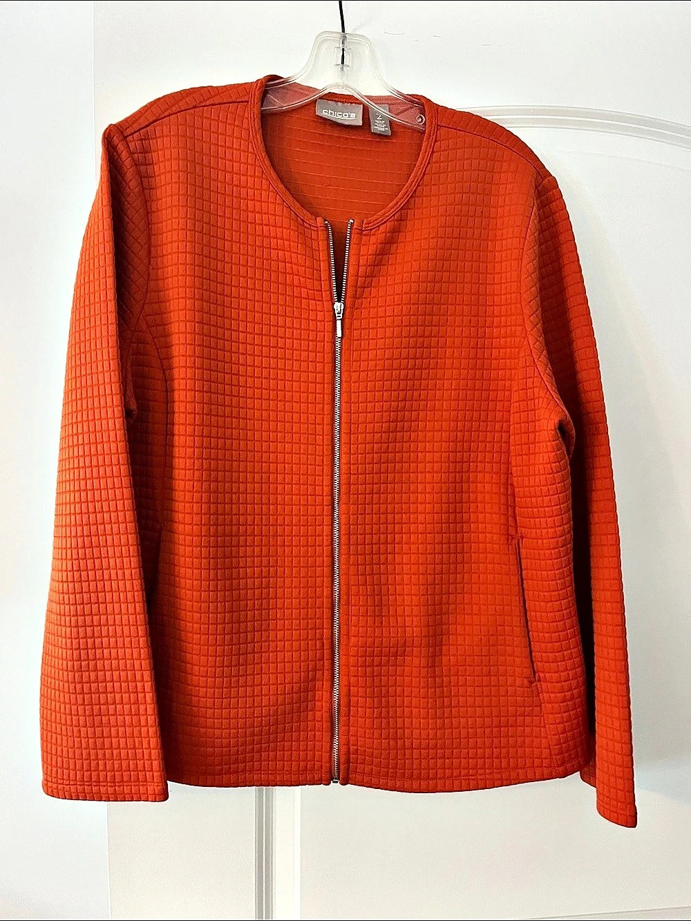 chico's Quilted Zip Jacket in Orange Size 2